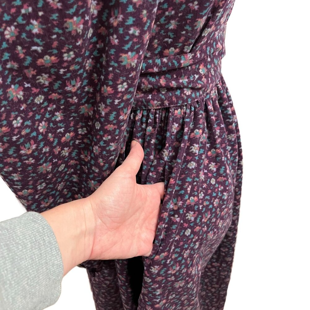 🚫Sold🚫Vintage Laura Ashley Purple Corduroy Floral Puff Sleeve A-line Dress - Picture 10 of 14
